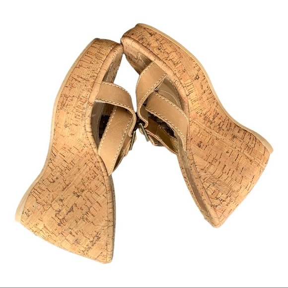 Two Lips Aloha Slides Leather Crisscross Buckle Cork Platform Wedge Sandal 7M - Picture 8 of 9